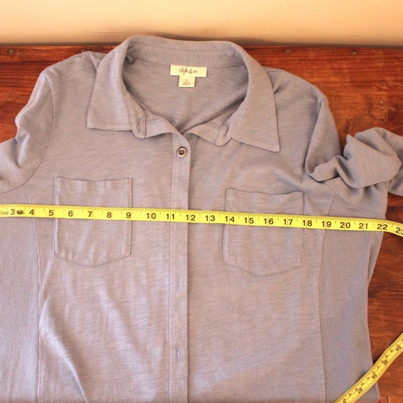 Style & Co Light Blue Button Up, Ribbed side panel - Picture 7 of 8